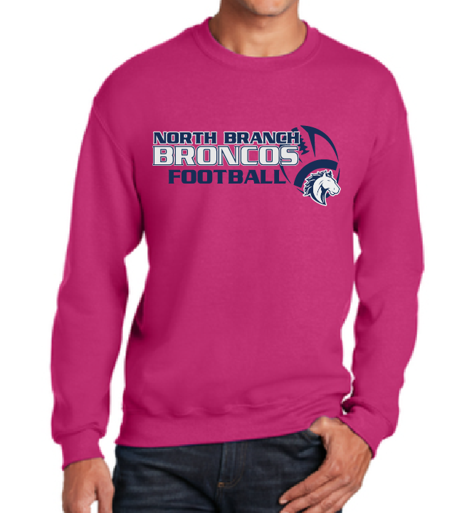 NB Youth Football Adult Pink Gildan Crewneck Sweatshirt