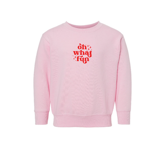 Oh What Fun Kids Embroidered Crewneck and Hooded Sweatshirt