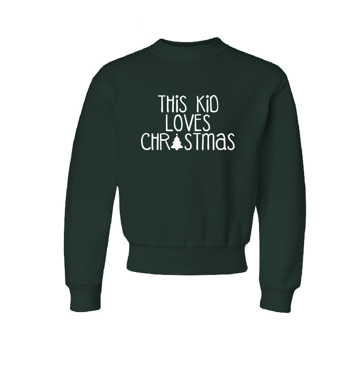 This Kid Loves Christmas Kids Crewneck and Hooded Sweatshirt